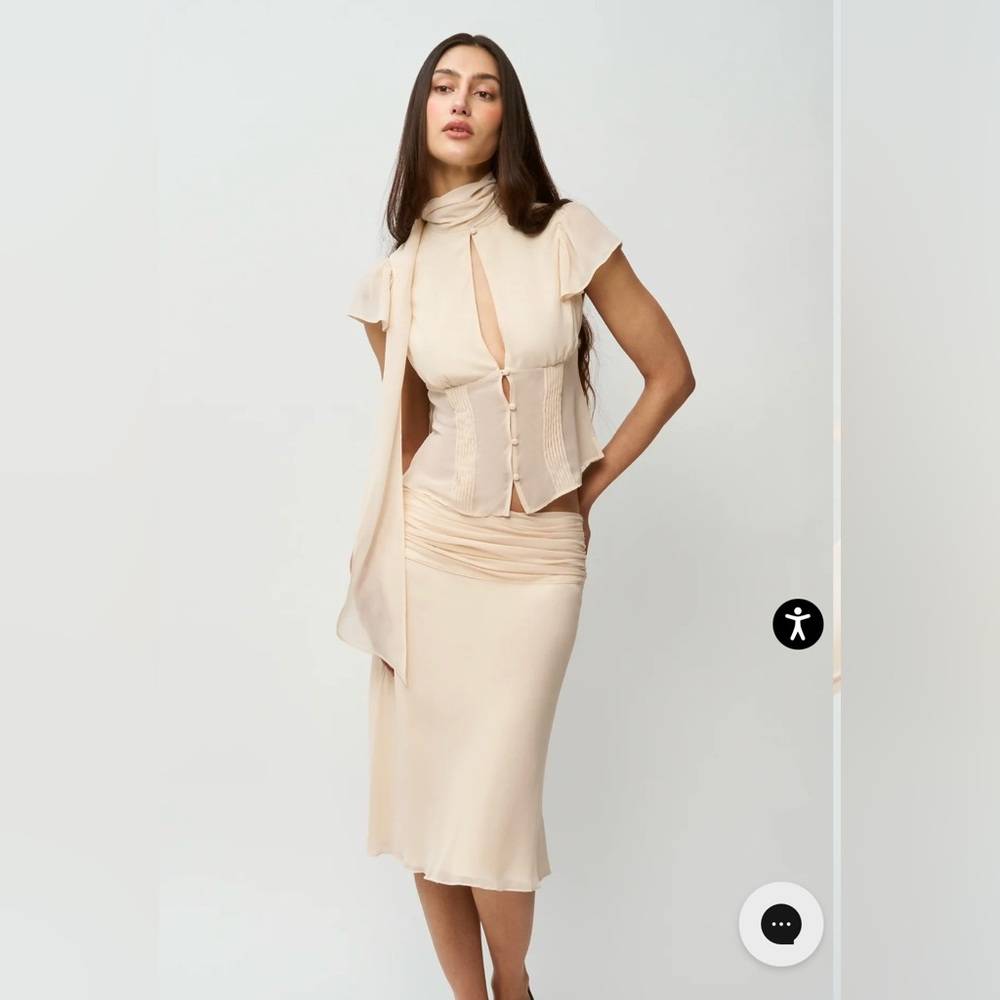 Danielle Guizio Cream Fitted Tie Front Blouse